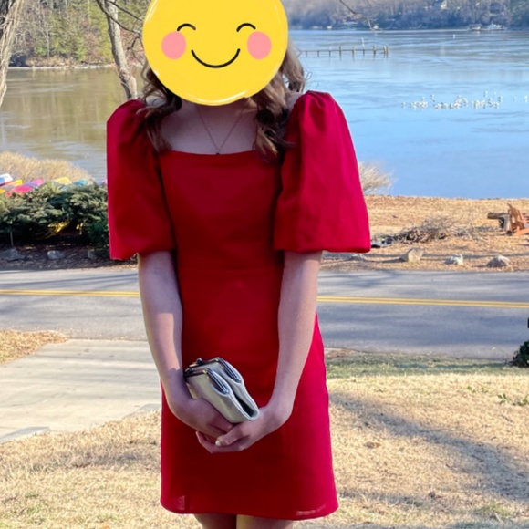 Francesca’s Red Mini Dress with Puff Sleeves - Picture 1 of 5